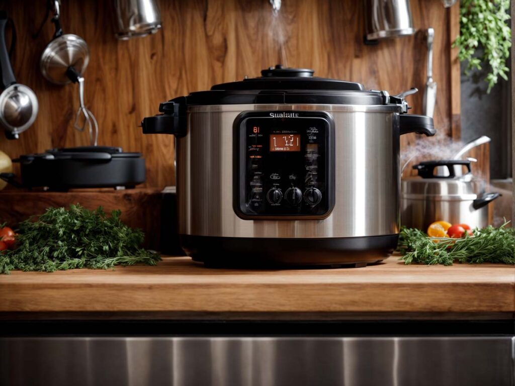 A stainless steel pressure cooker