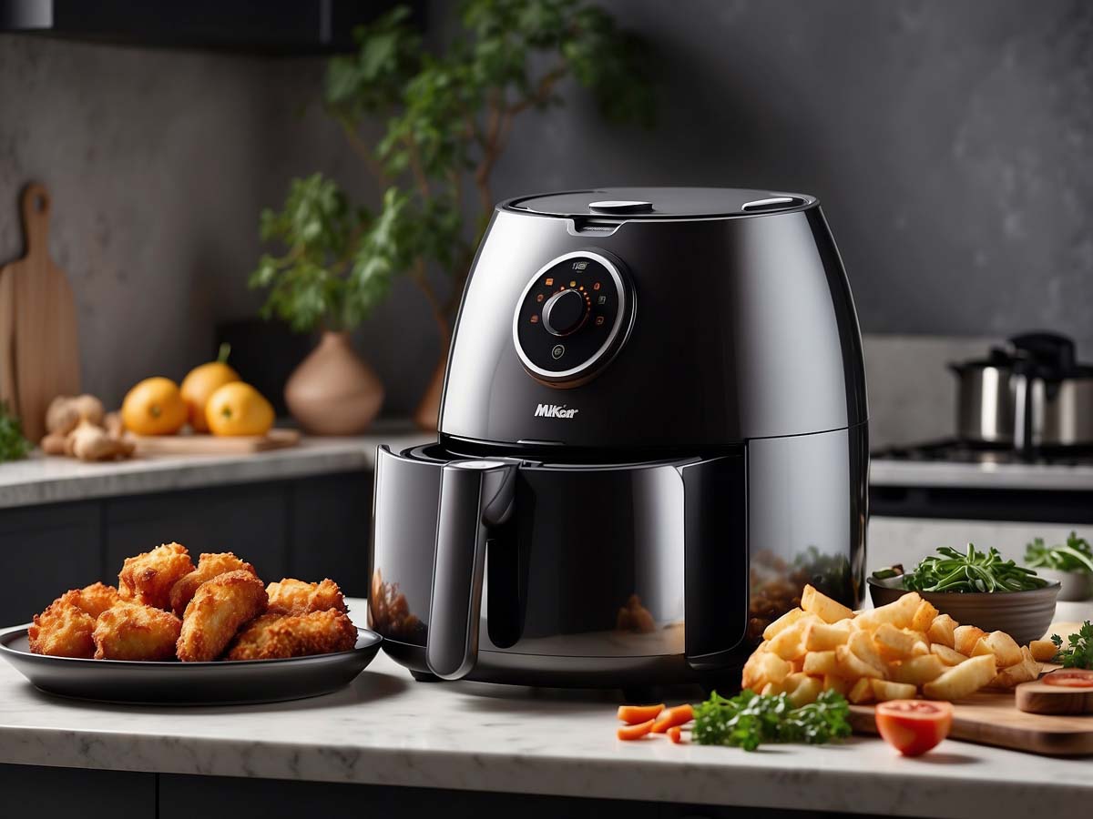The air fryer smells like burning due to accumulated food residues, insufficient cleaning, or overheating of the appliance.
