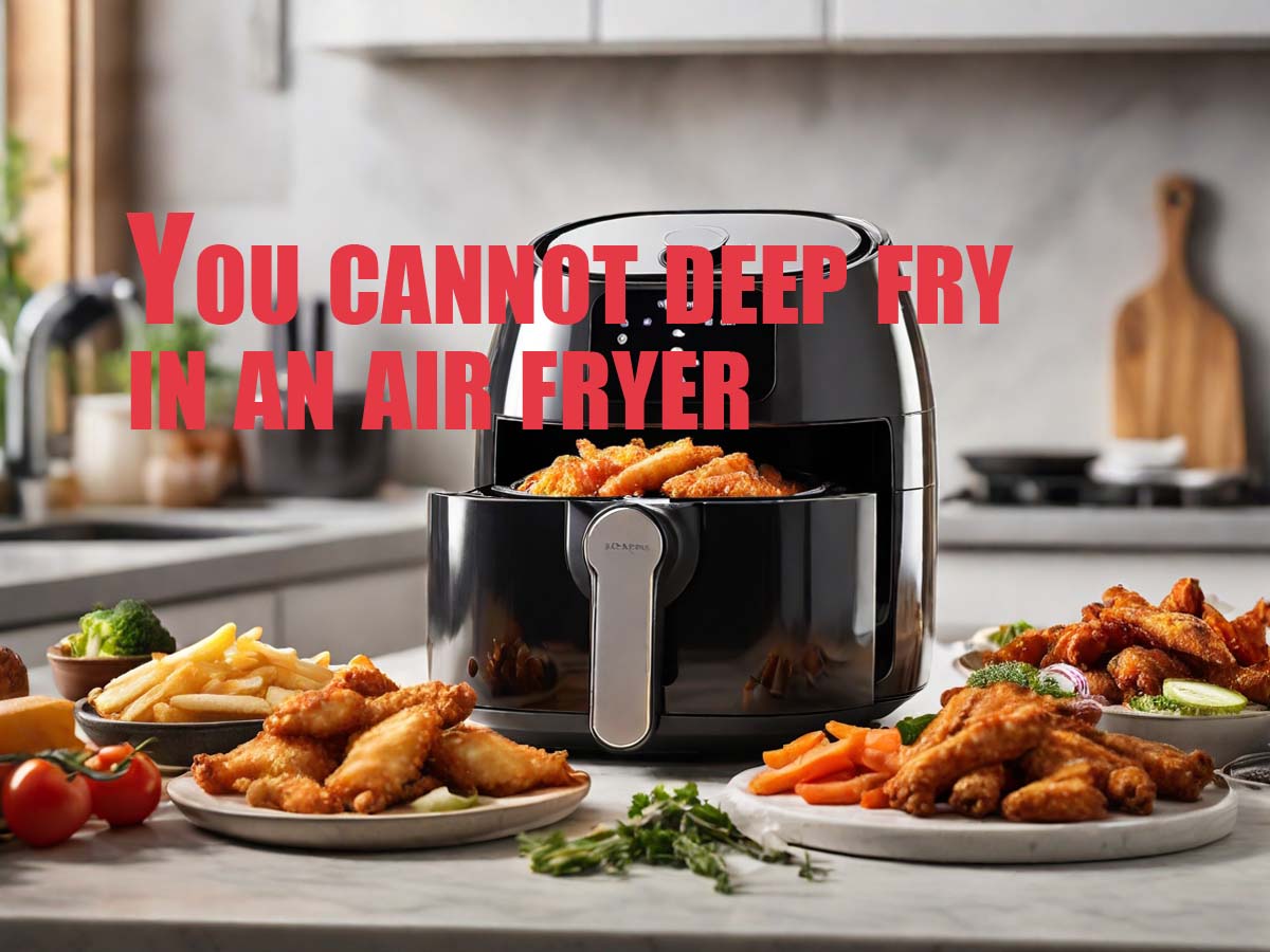 You cannot deep fry in an air fryer as it uses hot air to cook food with minimal oil, not immersion in hot oil like deep frying.
