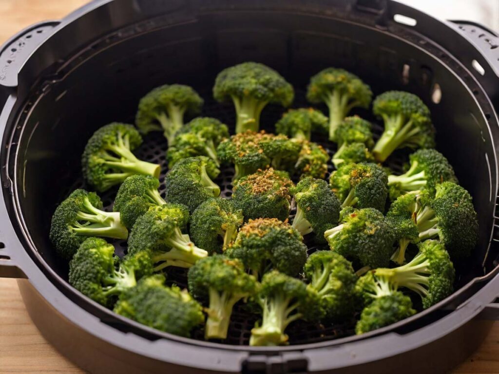 Seasoned Broccoli in the Air Fryer Basket