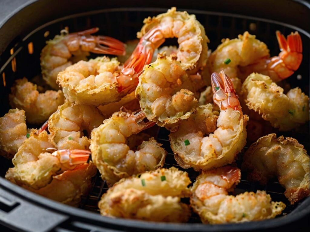 Tempura Shrimp in an air fryer basket