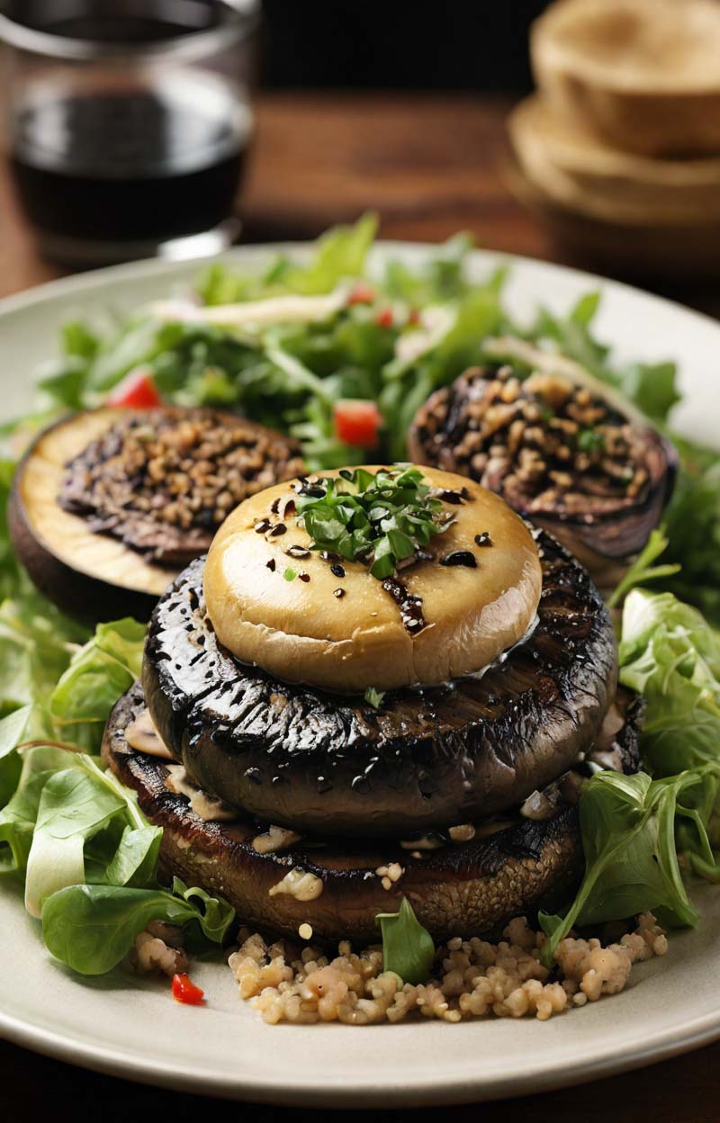 Plated Air Fryer Portobello Mushrooms Ready to Eat