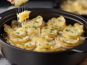 Mid-cooking check of scalloped potatoes in air fryer