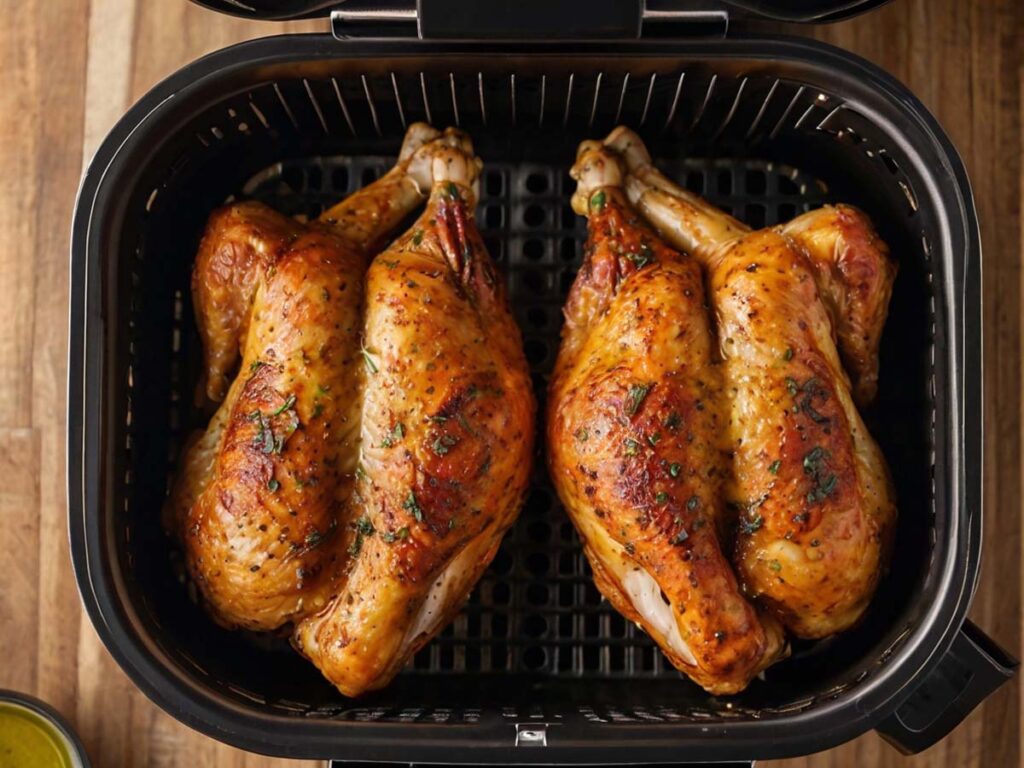 Seasoned Turkey Legs in the Air Fryer Basket