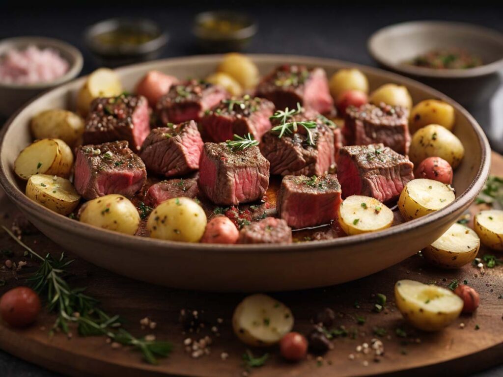 Seasoning Steak and Potatoes for Air Fryer Meal
