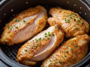 Air fryer cooking chicken breast