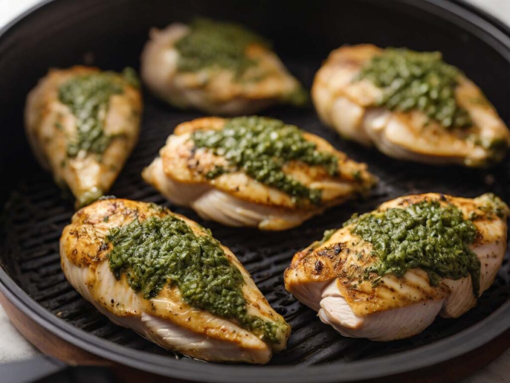 Cooking Pesto Chicken in Air Fryer and Halfway check