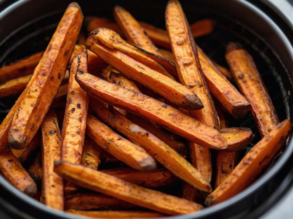 Mid-Cooking Check of Air Fryer Sweet Potato Fries