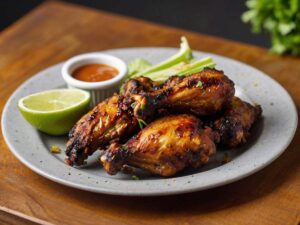 Served Air Fryer Jerk Chicken Wings with Lime Wedges