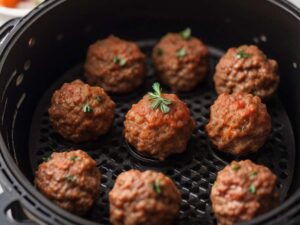 Buffalo Chicken Meatballs in Air Fryer Basket