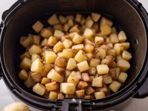 Arranging Frozen Diced Potatoes in Air Fryer Basket