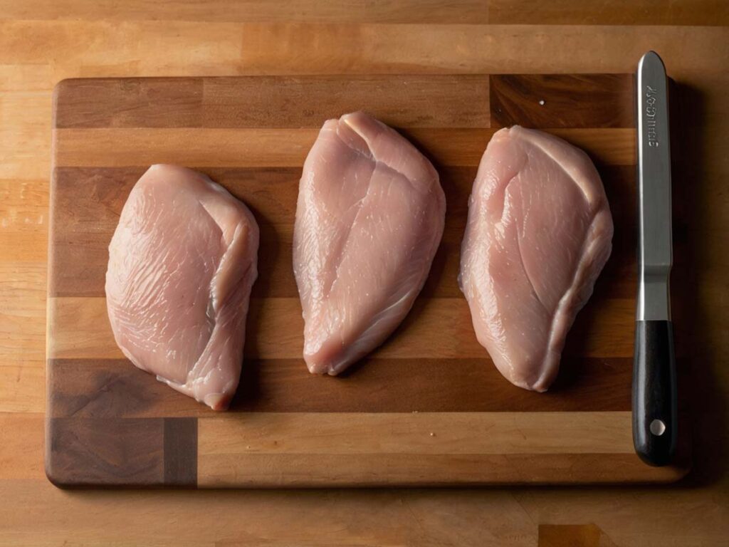 Flattening Chicken Breast with Meat Mallet for Schnitzel