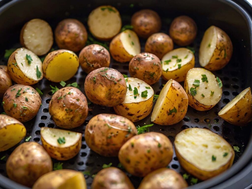 Seasoned Chopped Potatoes in the Air Fryer Basket