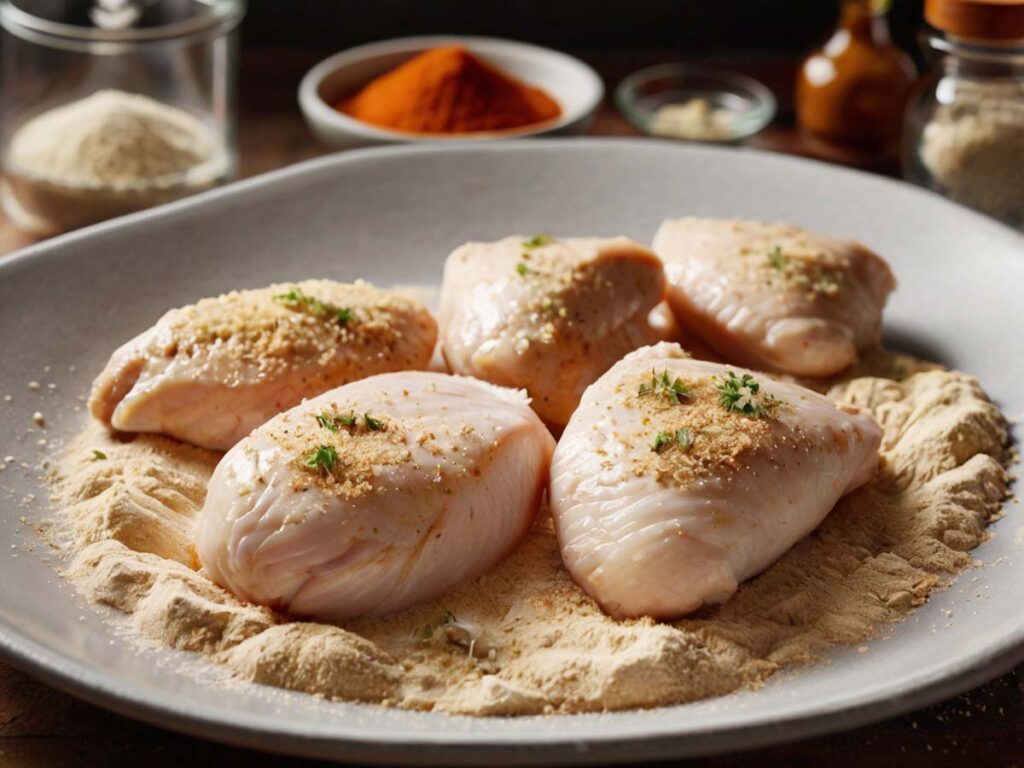 Coating chicken breasts for air frying