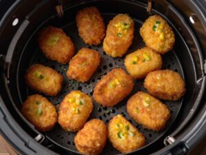 Corn Nuggets Cooking in Air Fryer Basket at 360°F