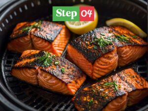 Cooking salmon fillets in the air fryer, flipping halfway