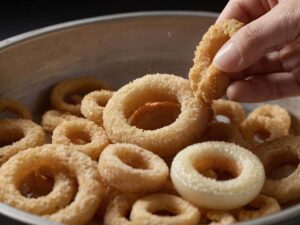 Dipping and Coating Onion Rings without Breadcrumbs