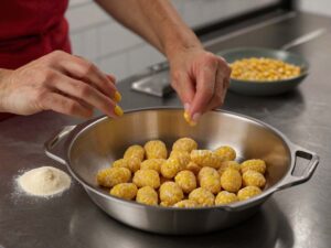 Shaping Corn Nugget Mixture into Bite-Sized Pieces for Air Frying