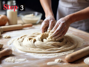 Kneading pretzel dough to achieve smooth and elastic texture