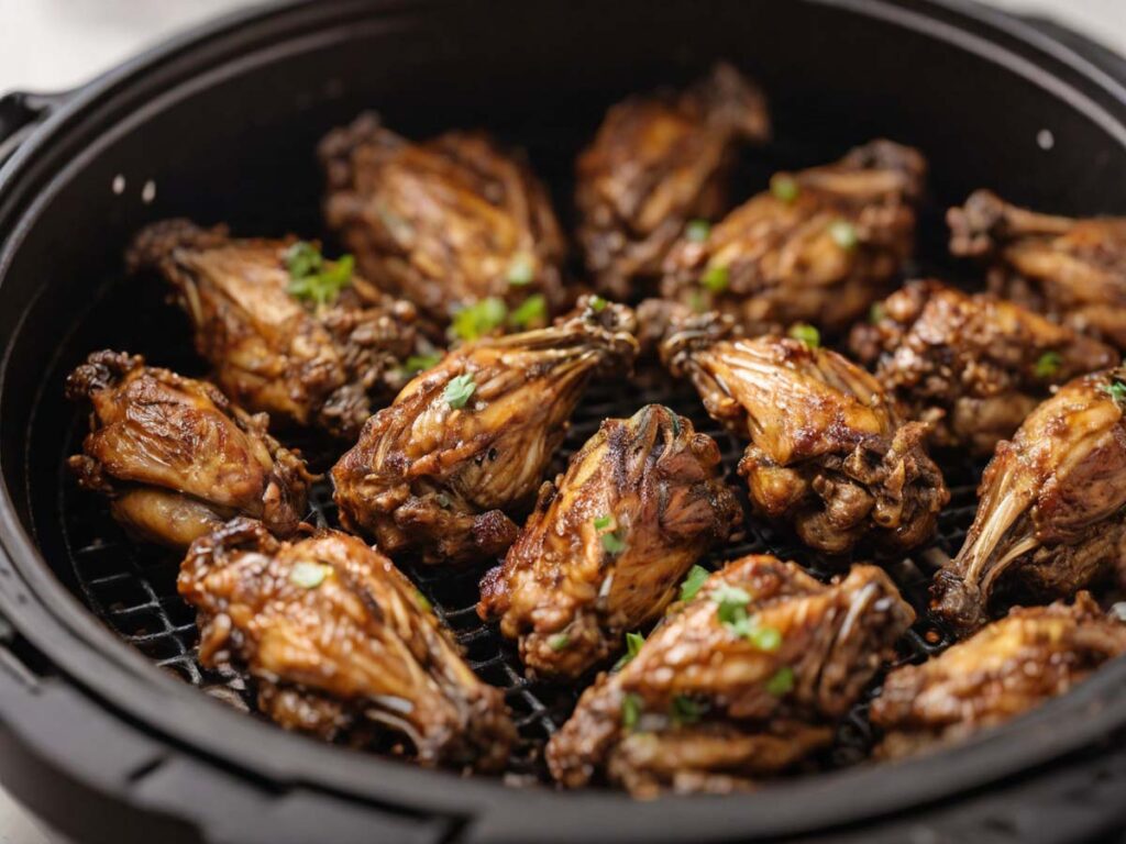 Marinated Chicken Wings Placed in the Air Fryer Basket
