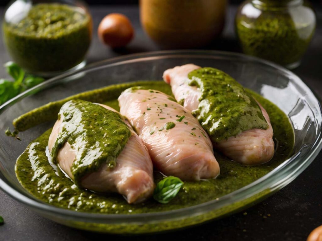Marinating Chicken in Pesto for Air Fryer Cooking
