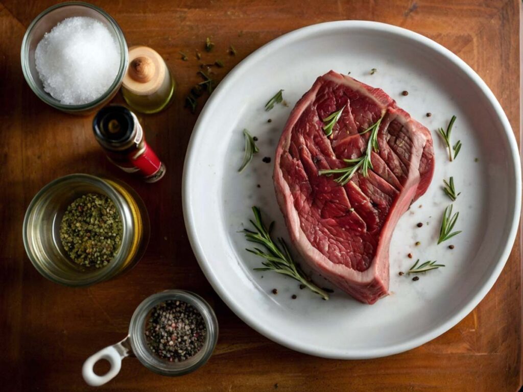 Ingredients and tools for air fryer porterhouse steak recipe