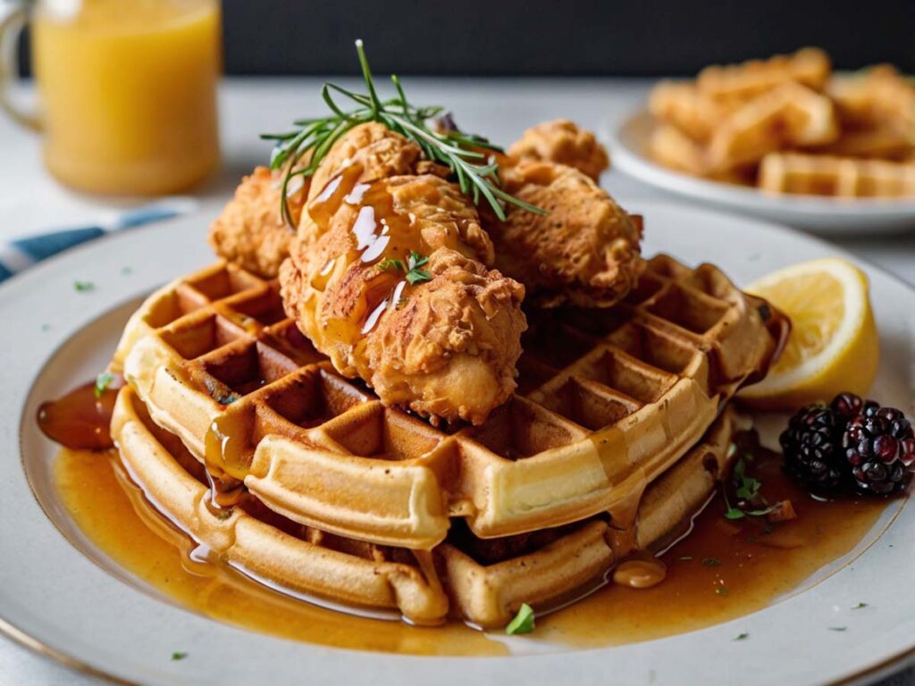 Serving air fryer chicken and waffles