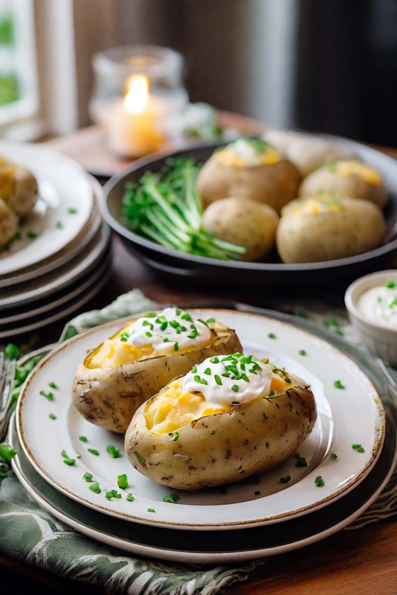 Serving Air Fryer Twice Baked Potatoes on Plate