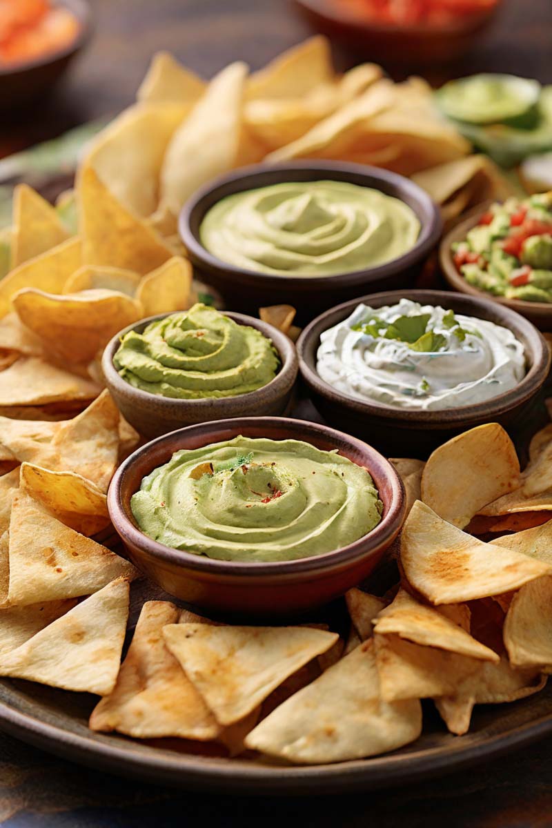 Pita Chips Served with Hummus, Tzatziki, and Guacamole Dips