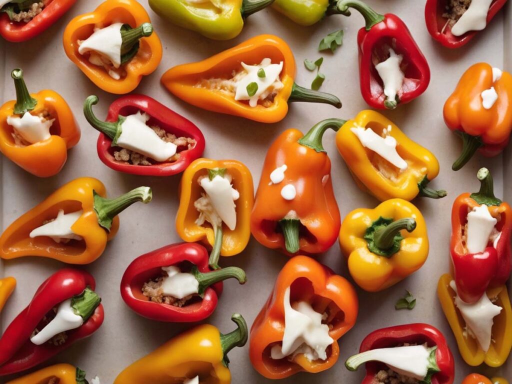 Filling mini peppers with cheese mixture