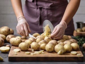 Washing and peeling Russet potatoes for au gratin recipe