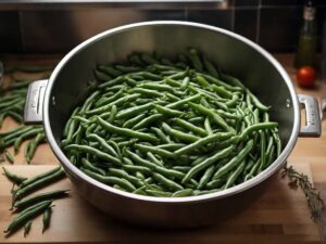 Washing and trimming fresh green beans for cooking