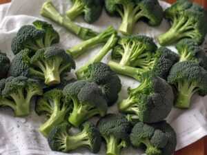 Washing and drying fresh broccoli florets for air frying