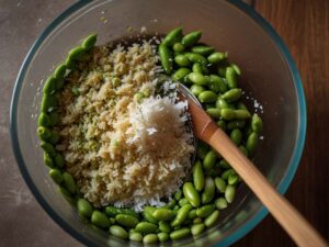 Seasoning Edamame with Olive Oil and Sea Salt for Air Frying
