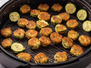 Air frying zucchini fritters in batches