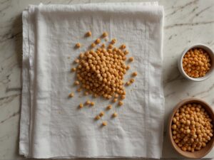 Drying chickpeas on kitchen towel for air frying