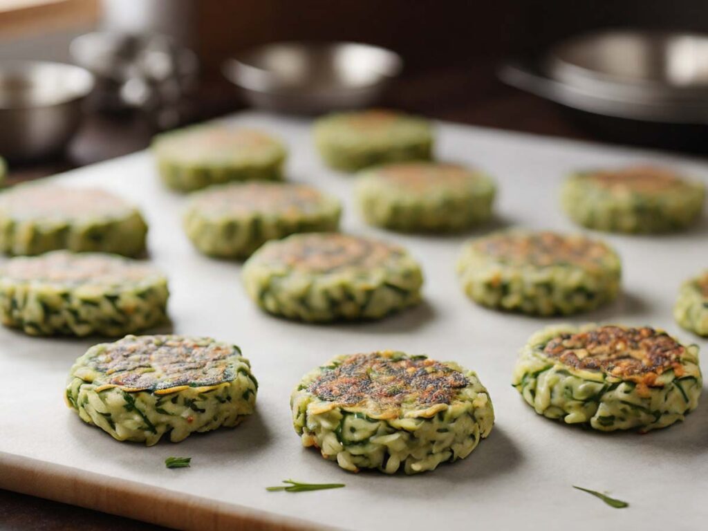 Shaping zucchini fritters on kitchen counter