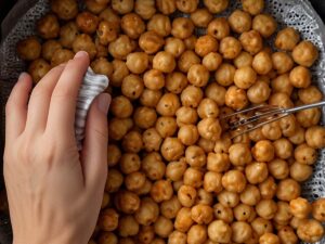 Shaking air fryer basket for even cooking of chickpeas