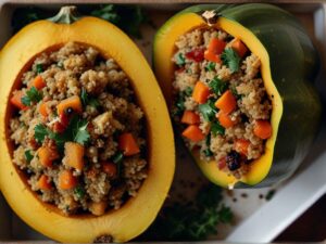 Stuffed acorn squash with quinoa and vegetable mix