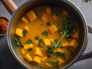 Blending ingredients for creamy butternut squash soup