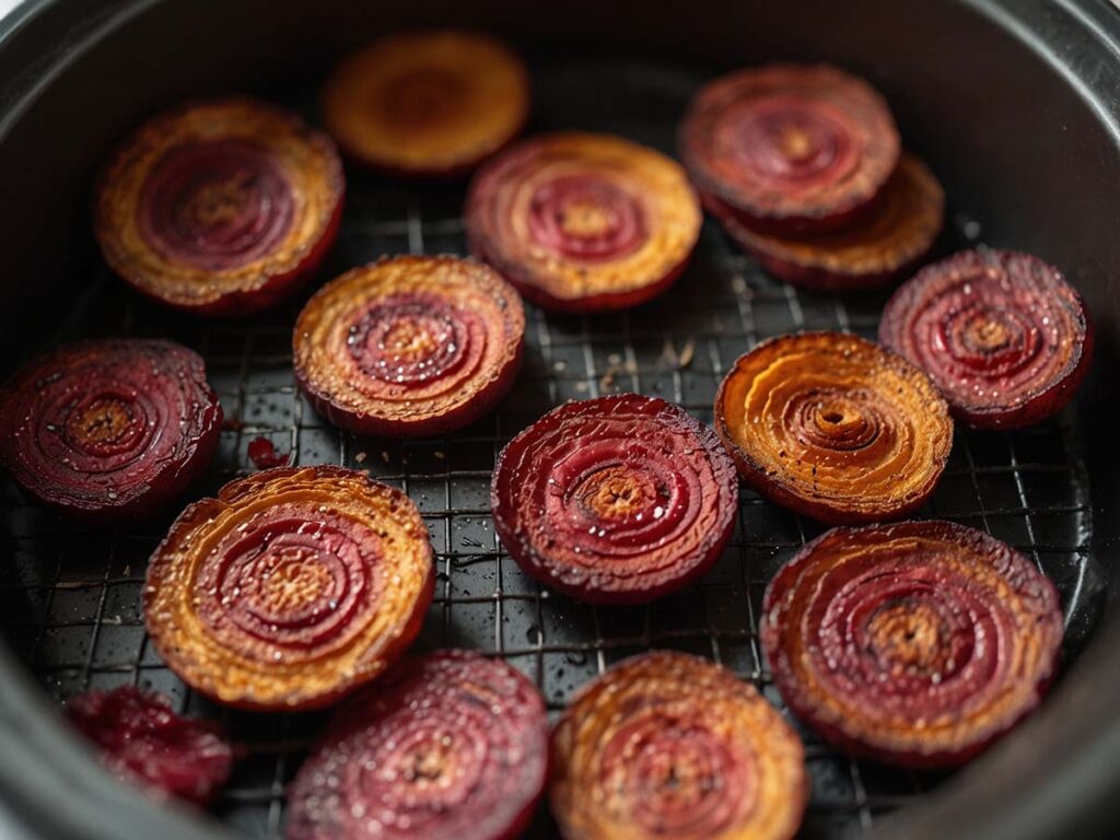 Crispy beet chips cooked in air fryer