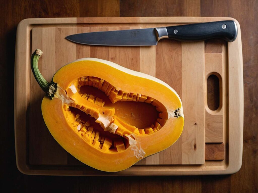 Peeling and cubing butternut squash for soup