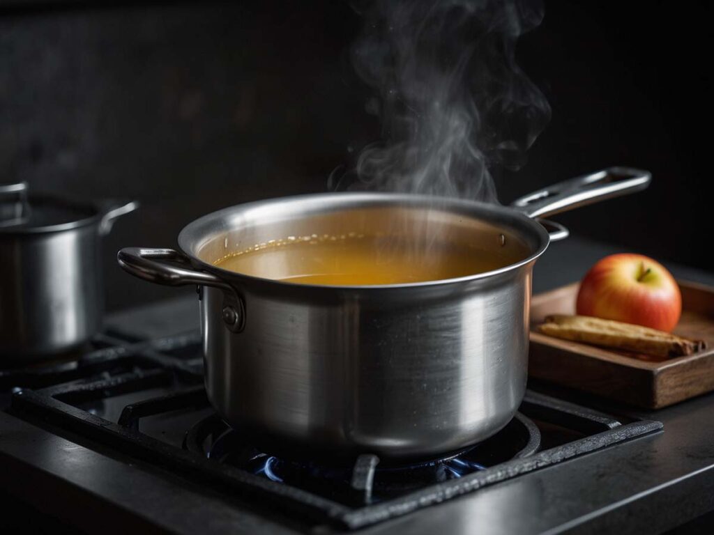 Reducing apple cider on stove for donut recipe