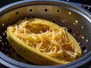 Cooked spaghetti squash in air fryer, ready to serve