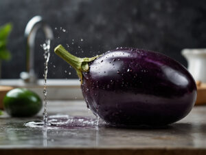 Washing eggplant under tap for air fryer recipe