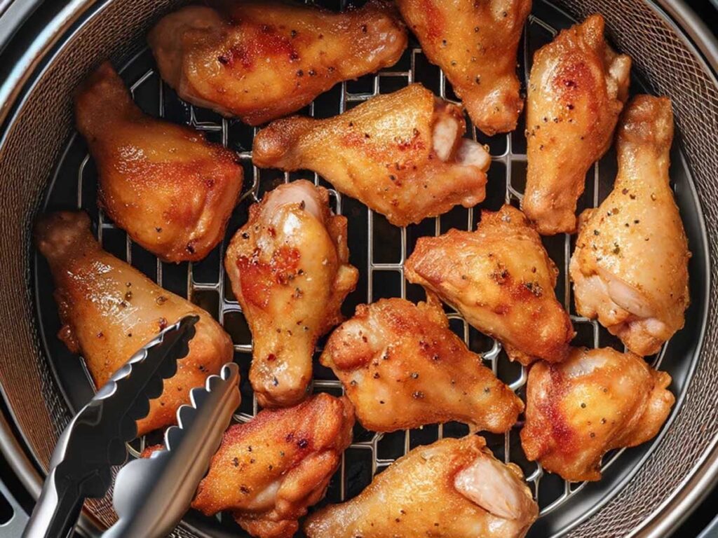 Flipping partially cooked chicken thighs in air fryer