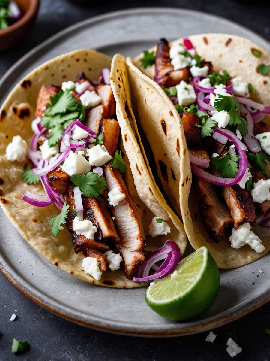 Pork Belly Tacos With Fresh Toppings on a Platter