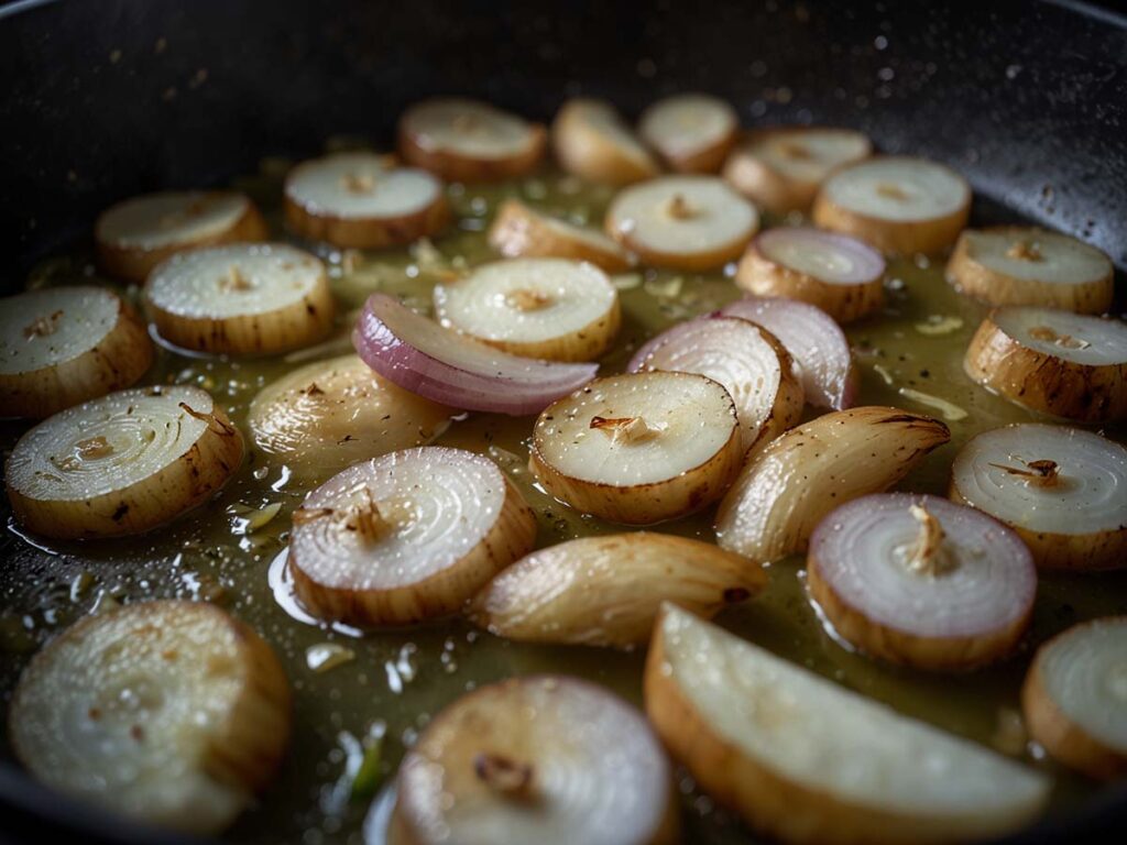 Sautéing onions and garlic for Philly cheesesteak stuffing