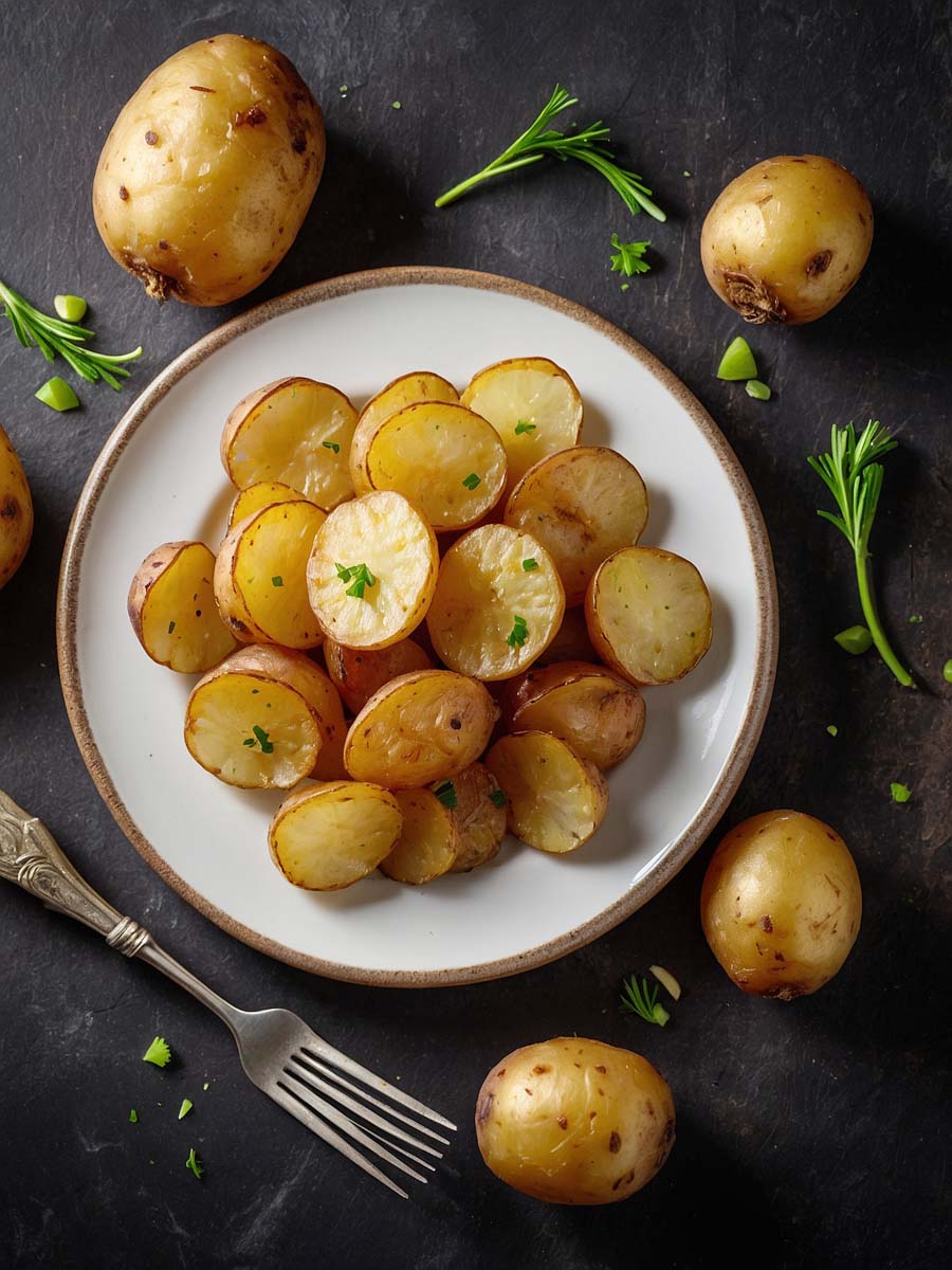 Serving crispy baby potatoes from air fryer