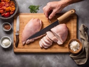 Slicing chicken breast into thin cutlets